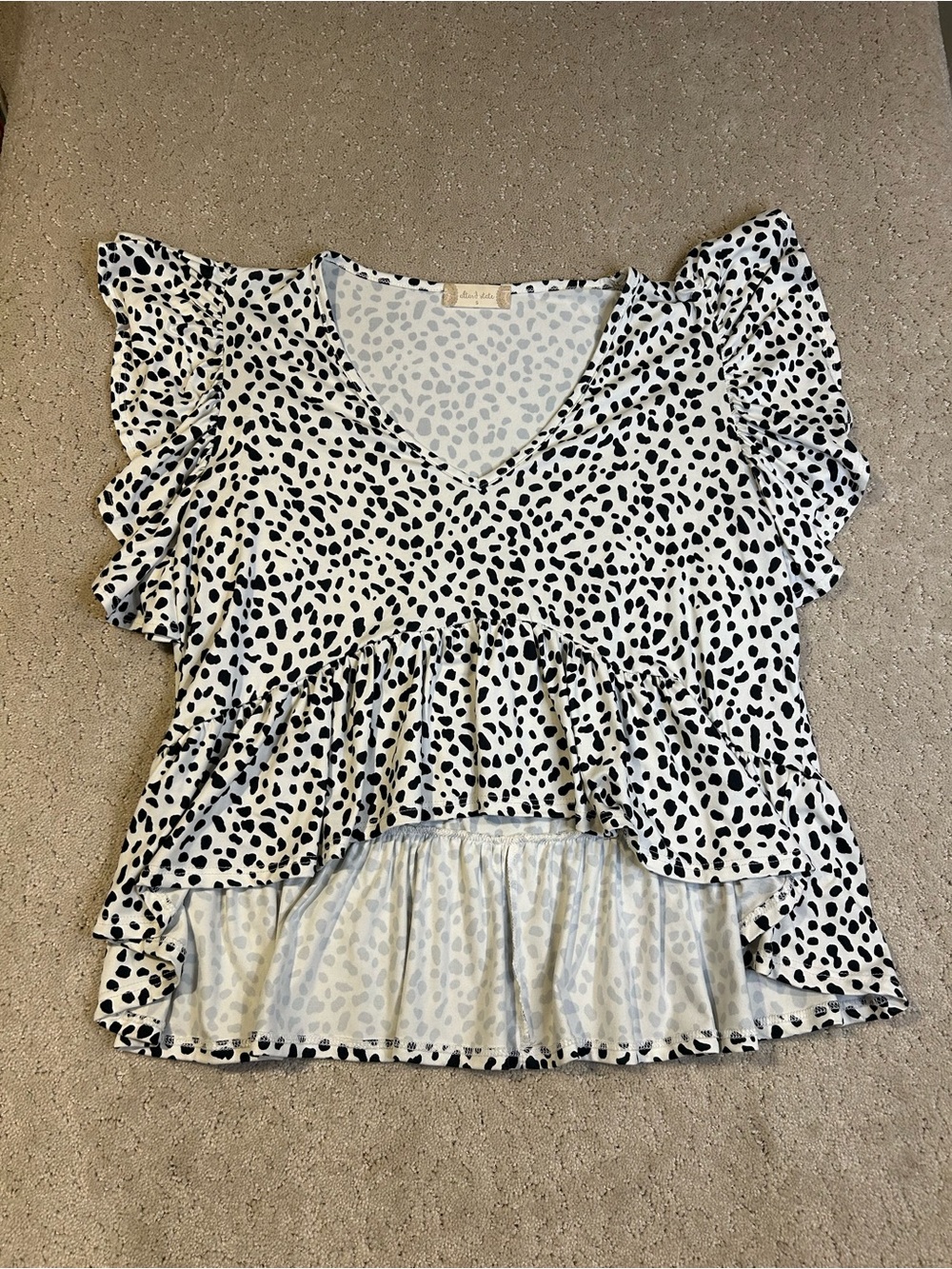 Altar'd State Women's Leopard Print Ruffle High Low Top Cap Sleeves Size Small